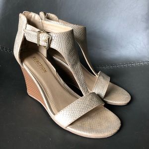 Gold Kenneth Cole Reaction wedge heel sandals